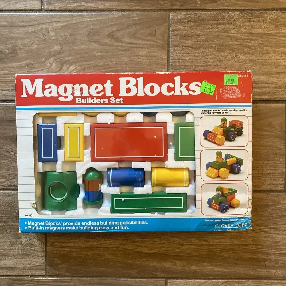 Vintage Builders Set Magnetic Block Car Figure Colorful NOS New Open Box